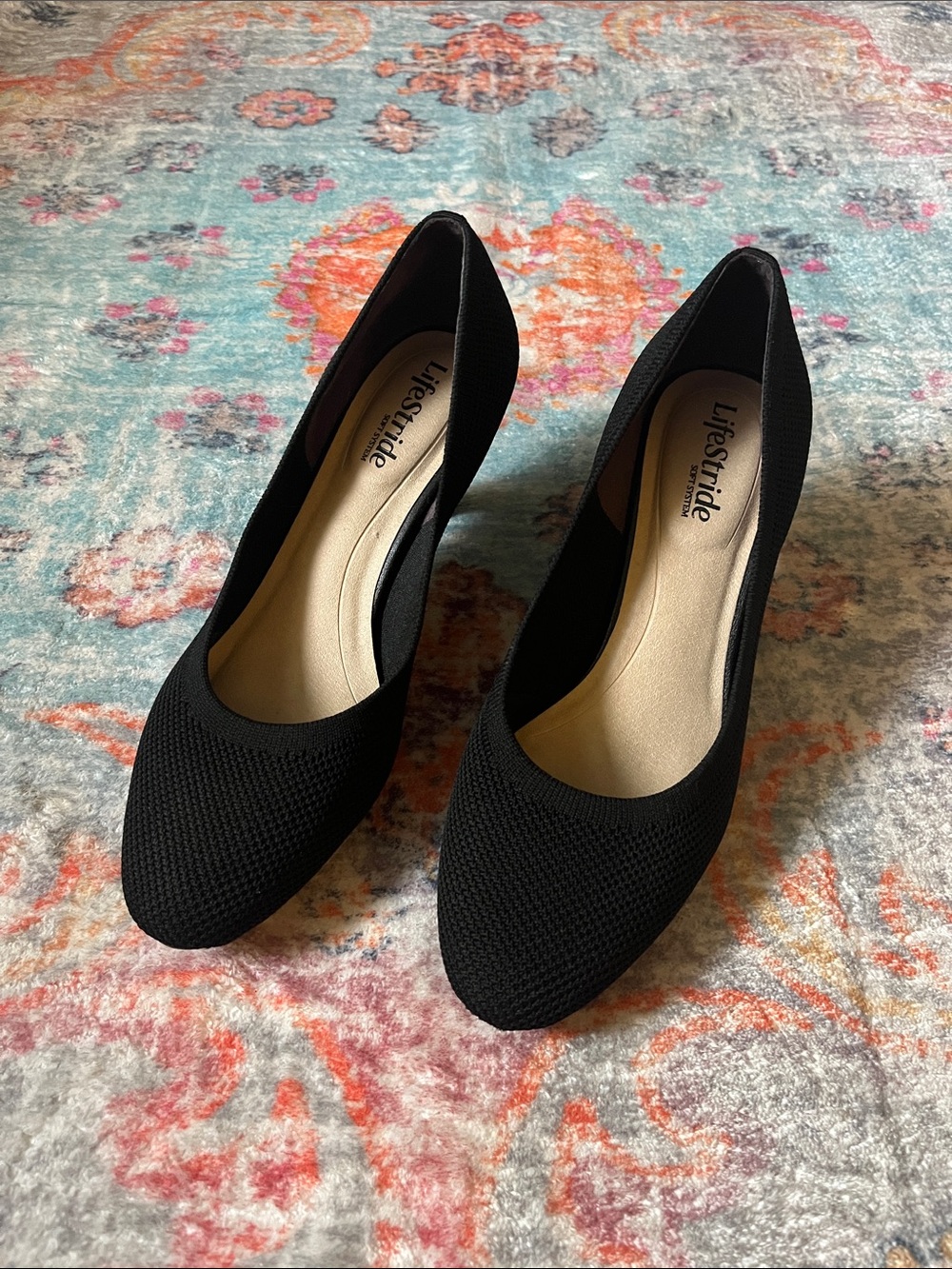 Life Stride Black Knit Comfort Pump Heels